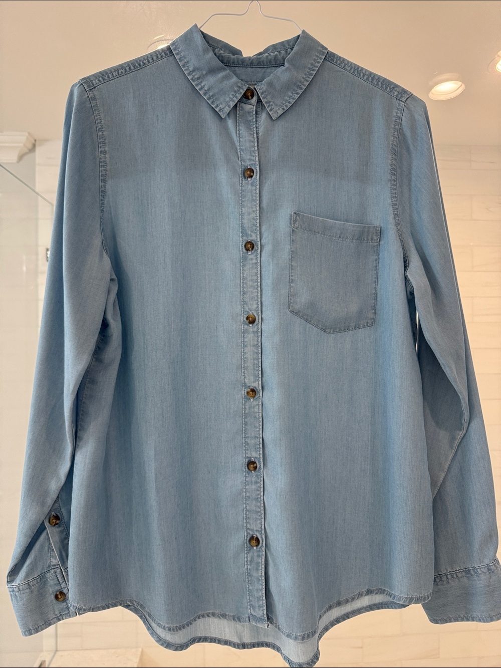 Light Blue Denim-Style Men's Button-Down Shirt